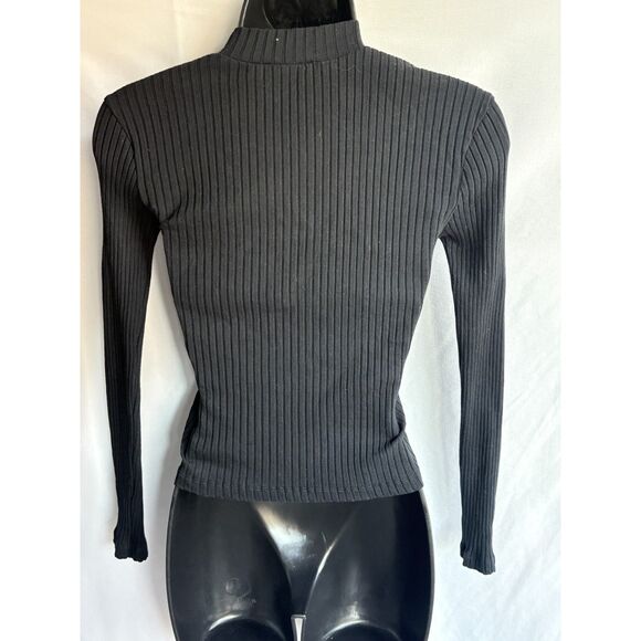 Zara Black Ribbed Mock Neck Sweater Knit Top Size S Classy 90s Sexy Date Night - Picture 5 of 9